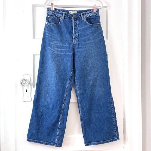 Free People Wales Wide Leg Jeans Womens Sz 28 Medium Wash High Rise Cropped - Picture 2 of 13